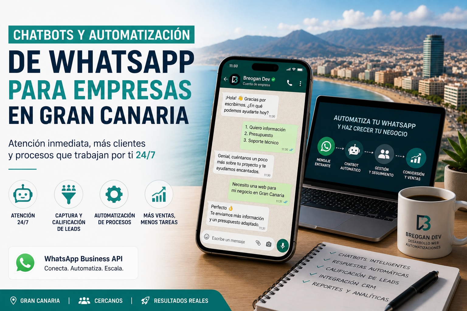 Chatbots y automatización de WhatsApp para empresas en Gran Canaria
